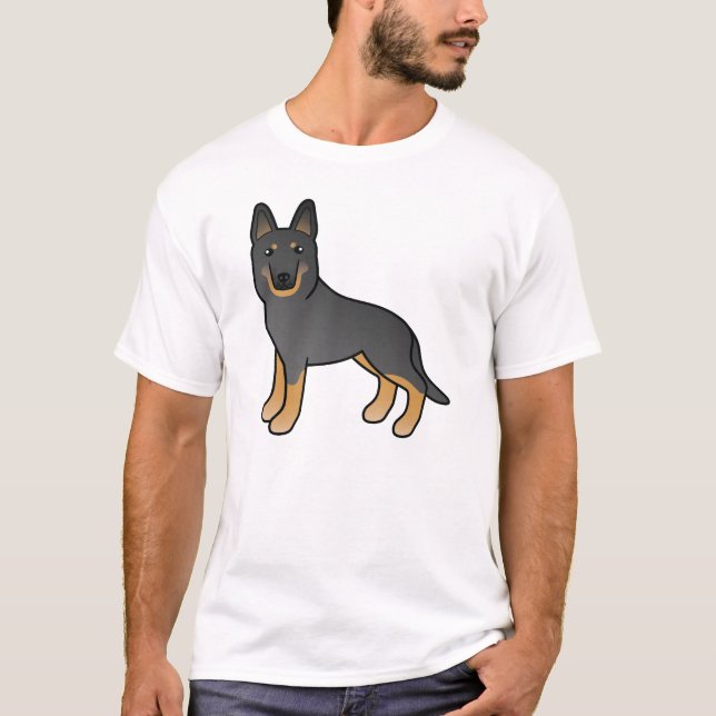 Black Bi-Färg German Shepherd Cute Tecknad hund T Shirt (Framsida)