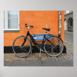 Black Bicycle Against Orange Wall, Århus, Danmark Poster