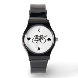 Black Bike Heart Silhouette Personlig Namn Armbandsur