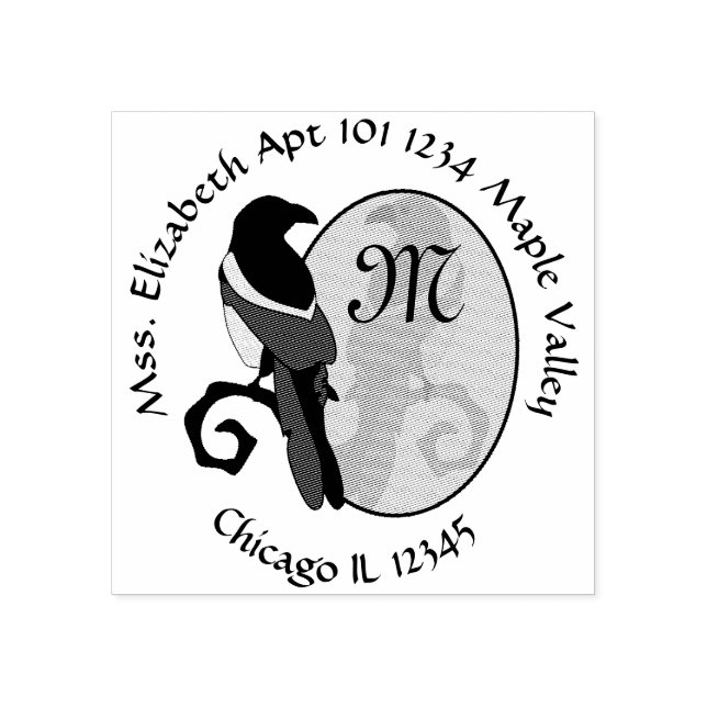 Black Billed Magpie Monogram Home Adress Stämpel (Tryck)
