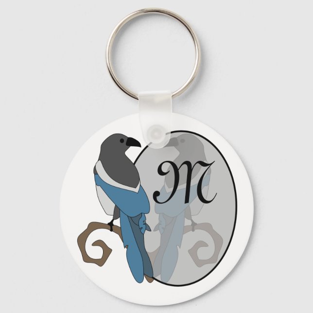 Black Billed Magpie Monogram Nyckelring (Framsida)