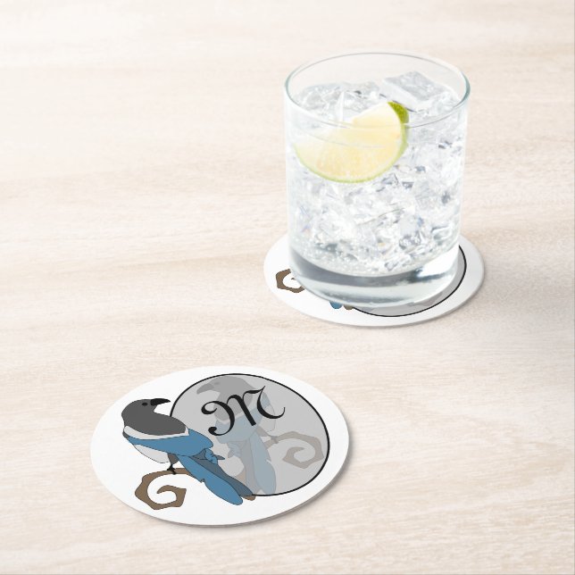 Black Billed Magpie Monogram Underlägg Papper Rund (Insitu)