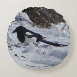 Black Billed Rocky Mountain Magpie Round-kudde Rund Kudde