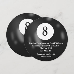 Black Billiard Åtta Boll Födelsedagsfest Inbjudningar
