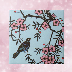 Black Bird Cherry Blommar Träd Kakelplatta