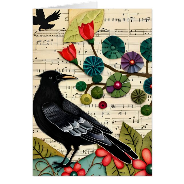 Black Bird Collage Blank Inside Greeting Card Hälsningskort (Framsidan)