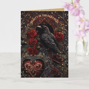 Black Bird Gothic Beauty i Mörkret Röd ros Kort