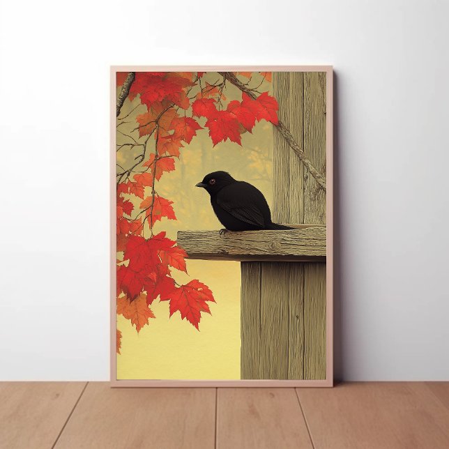 Black Bird Melampitta och Höst löv Poster (Skapare uppladdad)