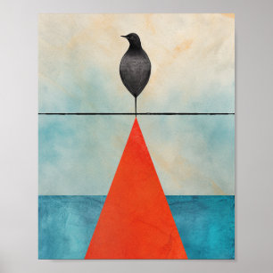 Black Bird on Red Triangle Mitten i Vatten Poster