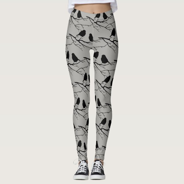 Black Bird Silhouette Cute Bird Art Leggings (Framsida)