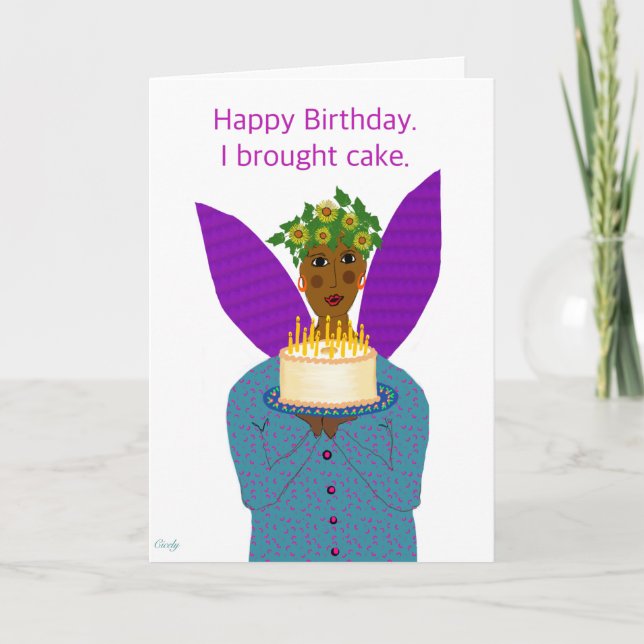 Black Birthday Angel med Angel Food Cake Kort (Framsida)