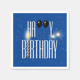 Black Birthday Balloations and Sparklers on Blue Pappersservett