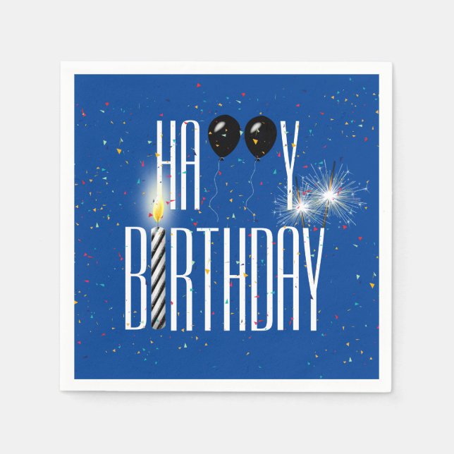 Black Birthday Balloations and Sparklers on Blue Pappersservett (Framsidan)