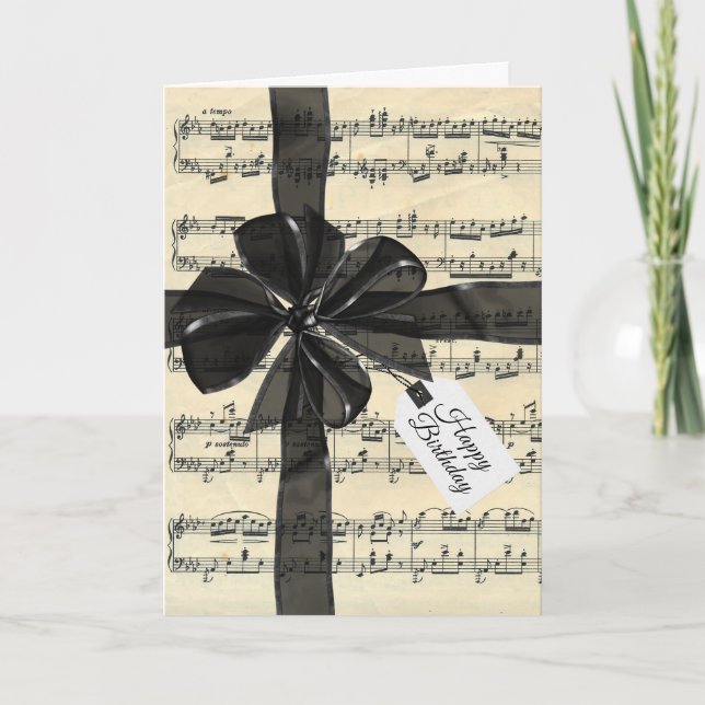 Black Birthday Bow On Vintage Music  Kort (Framsida)