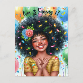 Black Birthday Girl with Ballots Art Inbjudan Vykort