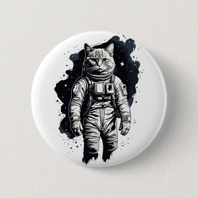Black Bläck Astronaut Cat Design Knapp (Framsida)