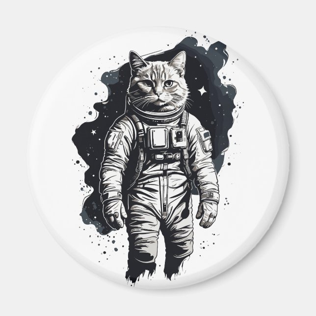 Black Bläck Astronaut Cat Design Magnet (Framsidan)