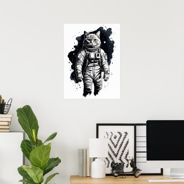 Black Bläck Astronaut Cat Design Poster (Hemmakontoret)