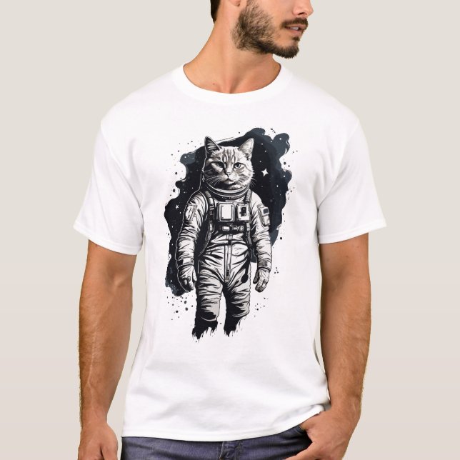 Black Bläck Astronaut Cat Design T Shirt (Framsida)