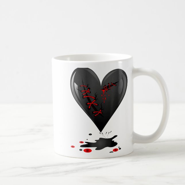 Black Bleeding Cut Open Broken Heart Goth Valentin Kaffemugg (Höger)