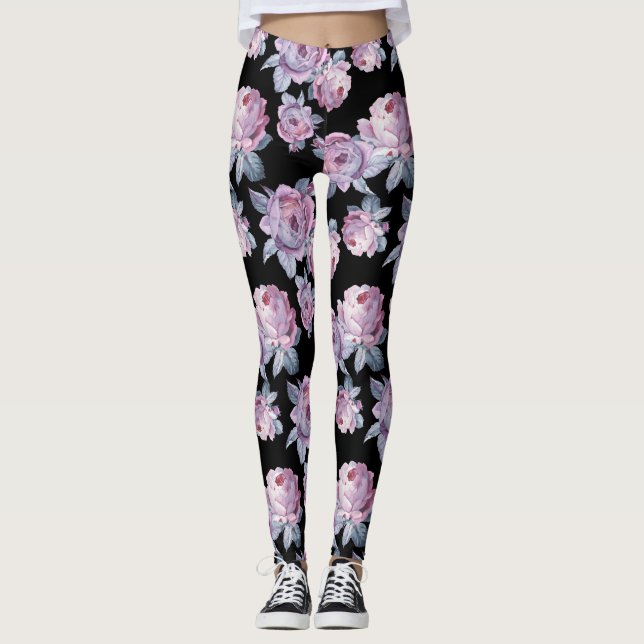 Black Blommigt Blend Women's Leggings (Framsida)