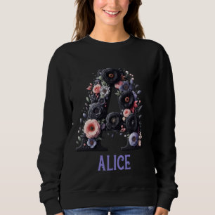 Black Blommigt Brev Alice Alphabet Girl Namn T Shirt
