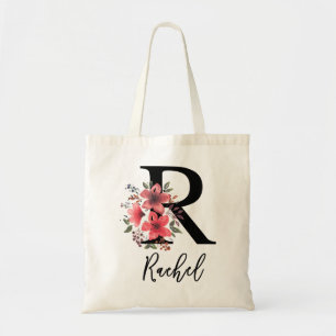 Black Blommigt Brev R Monogram med eget namn Tygkasse