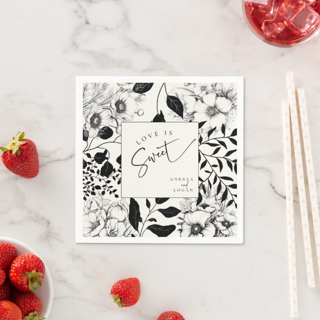 Black Blommigt Bröllop Pappersservett (Insitu)