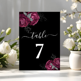 Black Blommigt Burgundy Peonies Bröllop Bordsnummer
