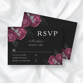 Black Blommigt Burgundy Peonies Bröllop OSA Kort
