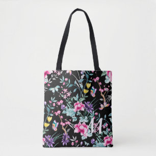 Black Blommigt & Butterfly Monogram Tygkasse