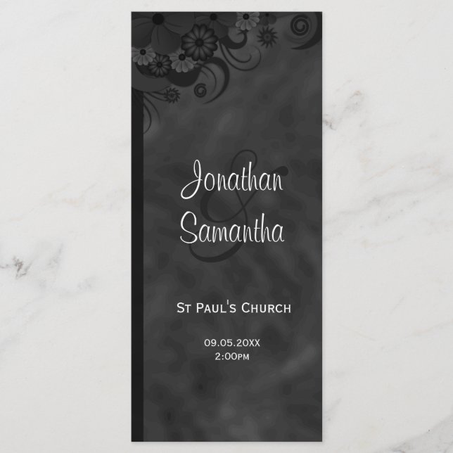 Black Blommigt Chalkbaord Goth Bröllopsprograms Program (Framsida)