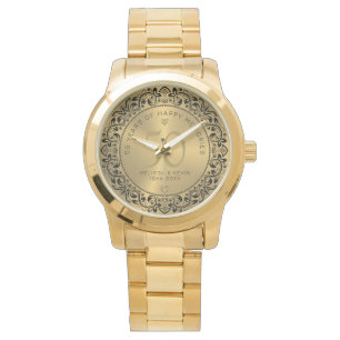 Black Blommigt Circle 50:e Bröllop-årsdagen Armbandsur