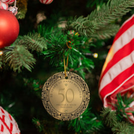 Black Blommigt Circle 50:e Bröllop-årsdagen Julgransprydnad Keramik