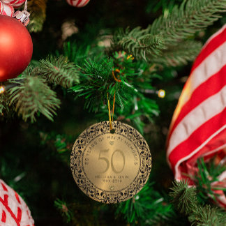 Black Blommigt Circle 50:e Bröllop-årsdagen Julgransprydnad Keramik