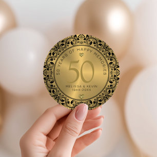 Black Blommigt Circle 50:e Bröllop-årsdagen Runt Klistermärke