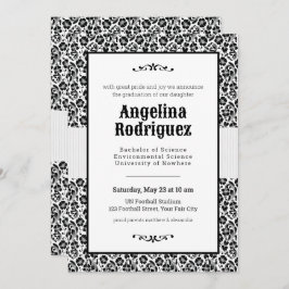 Black Blommigt Damask Photo Studenten Inbjudningar