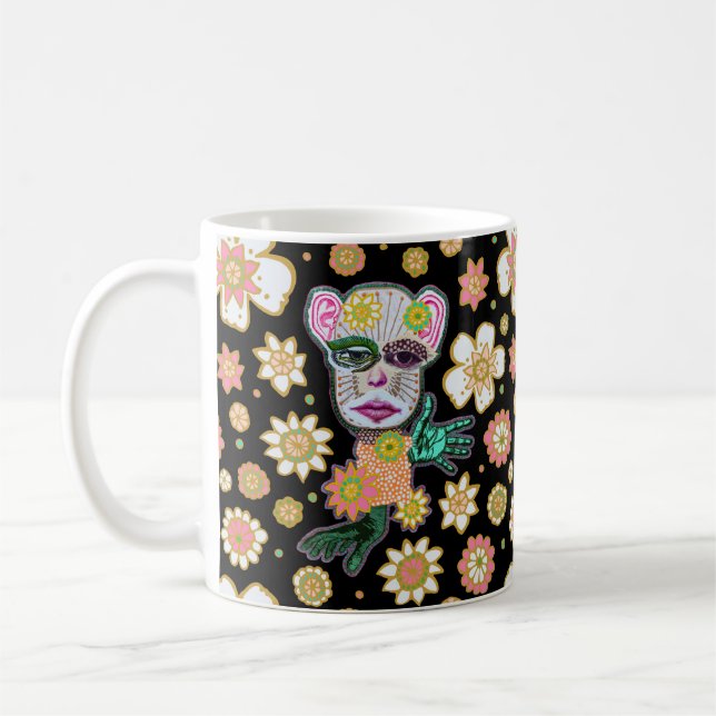 Black Blommigt Drollery Blommigt av Natalie Schorr Kaffemugg (Vänster)