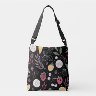 "Black Blommigt Fruit Mönster Tote Bag" Axelväska