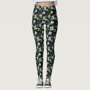 Black Blommigt Fuchsia Watercolor Women's Leggings