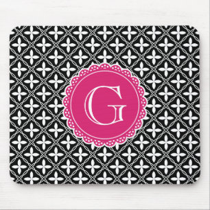 Black Blommigt Lattice Mönster Shock rosa Monogram Musmatta