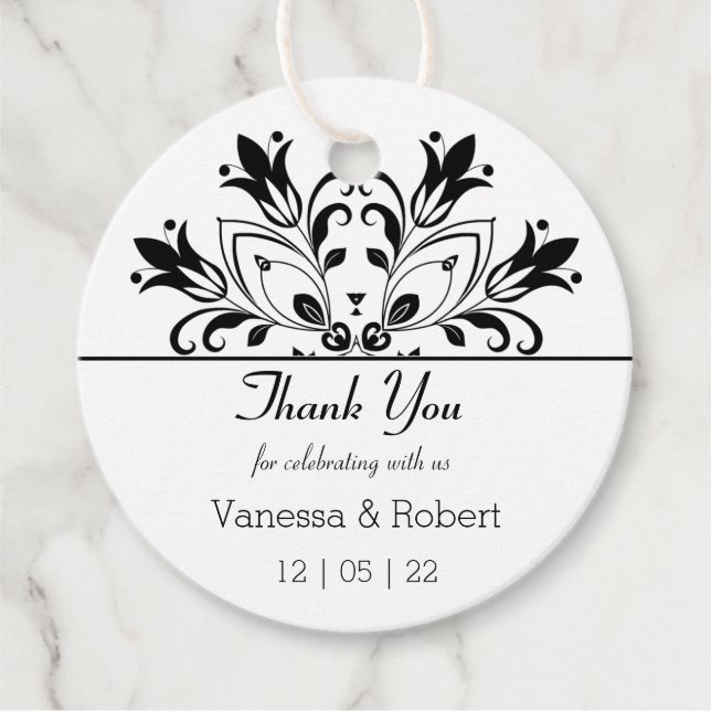 Black Blommigt Mandala Gåvor Etiketter (Framsida)