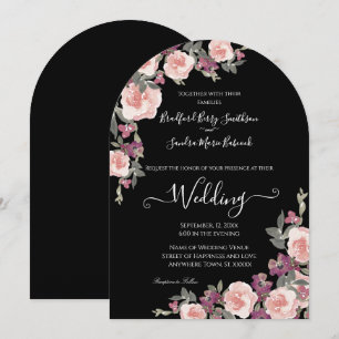 Black Blommigt Mauve  Rosa Bröllopsinbjudan Inbjudningar