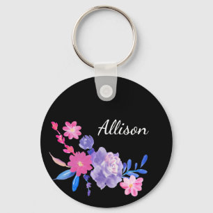 Black Blommigt Monogram Cute Söt Rosa Girly Nyckelring