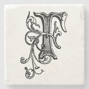 Black Blommigt Monogram "F" Underlägg Sten