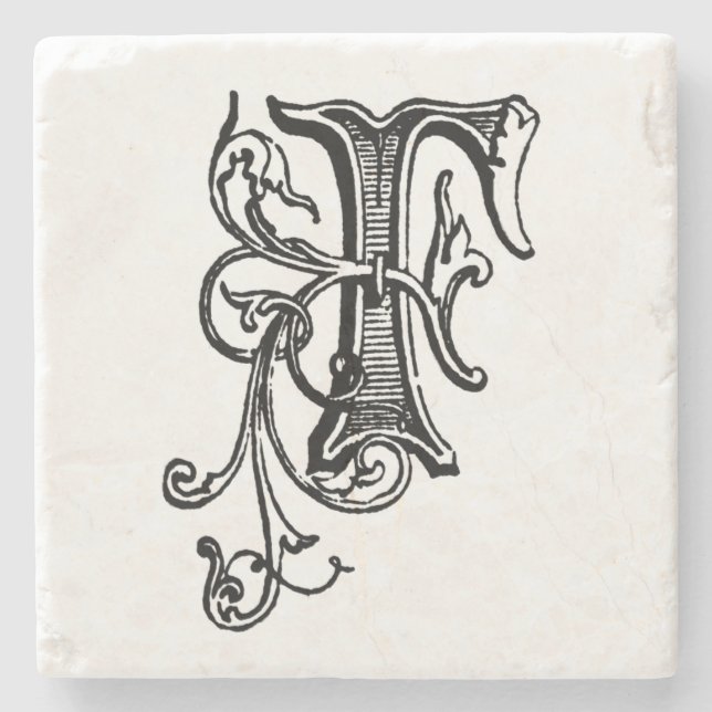 Black Blommigt Monogram "F" Underlägg Sten (Framsidan)