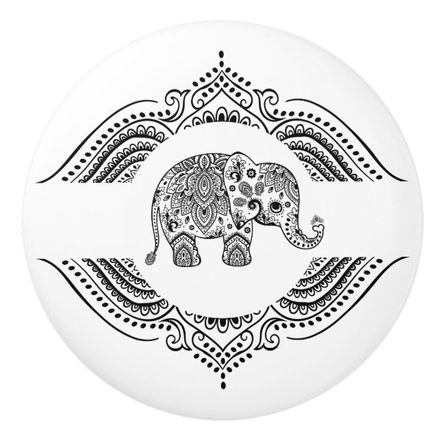 Black Blommigt Paisley Elephant Ornate Snöre Ram 2 Knopp (Framsidan)