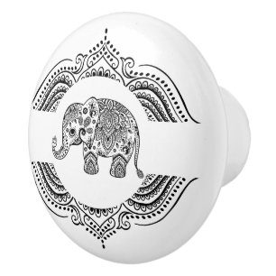 Black Blommigt Paisley Elephant Ornate Snöre Ram Knopp