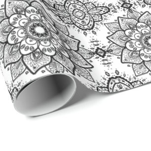 Black Blommigt Paisley Mandala Mönster Presentpapper