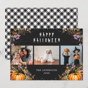 Black Blommigt Pumpkins 3 Photo Halloween-kort Julkort